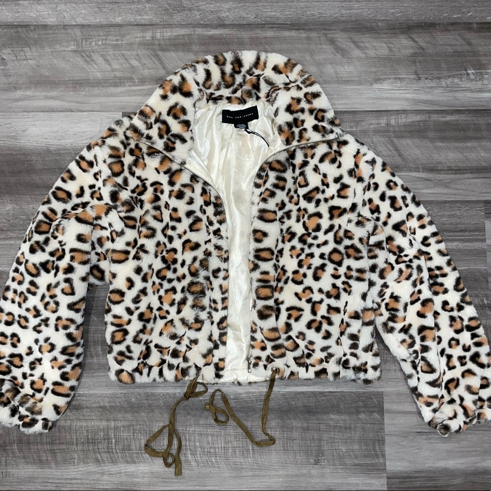 Victoria's Secret Pink NWT Leopard Print fur bomber cropped Jacket